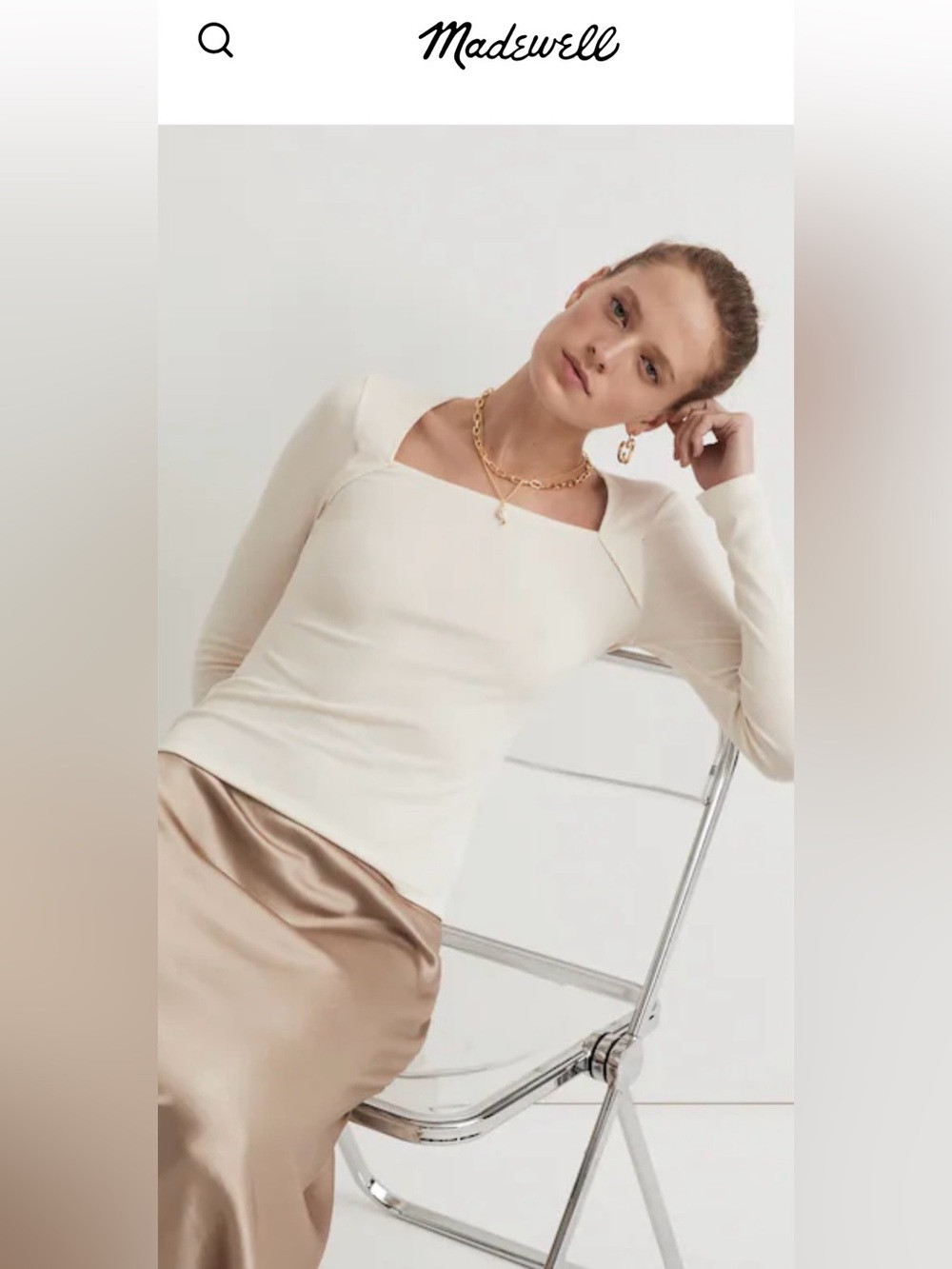 Madewell Angled-Neck Long-Sleeve Top in Cream Size S NWT
